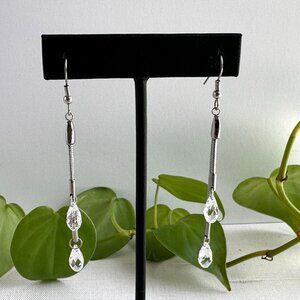 Tocara Stainless Steel Earrings With Faceted Glass Teardrop Beads 3" Long Dangle